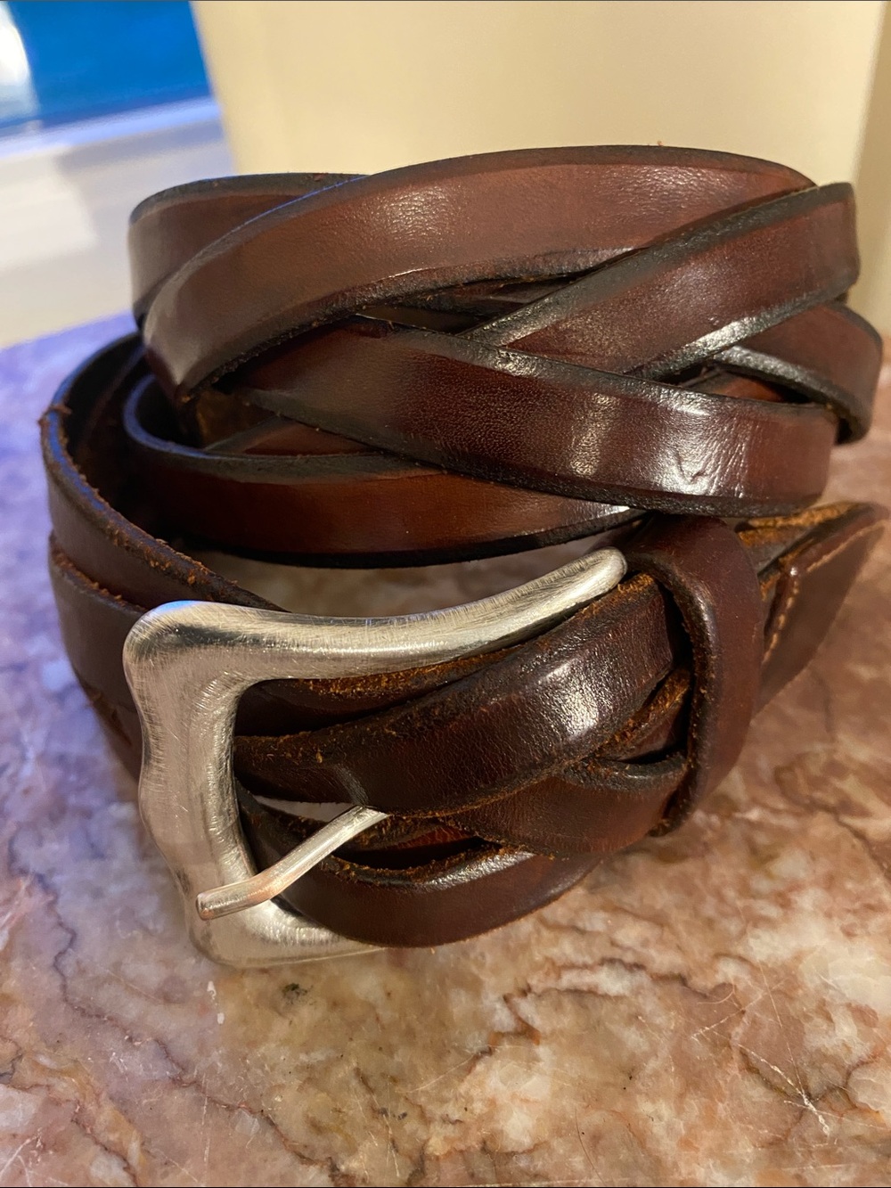 Banana Republic Brown Braided Genuine Leather Belt Silver Buckle made in Italy